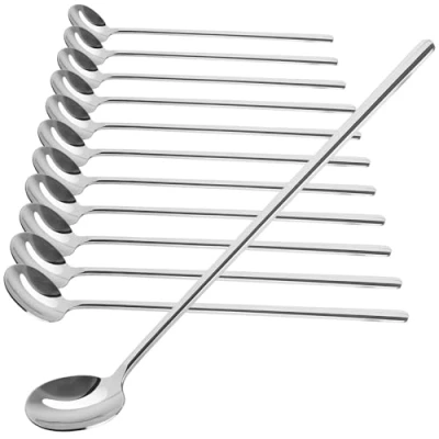 Imagen de COM FOUR® Juego de cucharas 12 piezas Cuchara con Mango Largo para Latte Macchiato Helado café (12 leche 17cm)