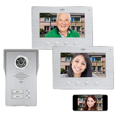 Imagen de ELRO DV477IP2 Videoportero IP WiFi 2 familias con Pantallas a Color de 7 Pulgadas Night Vision Vista en Vivo y comunicación través la aplicación, Aluminio Cepillado