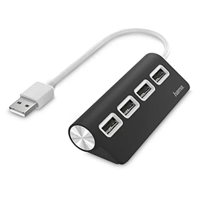 Imagen de Hub USB/Concentrador Hama 00200119, USB 2.0, Para portátiles, Plug &amp; Play, 4x Puertos USB, Negro