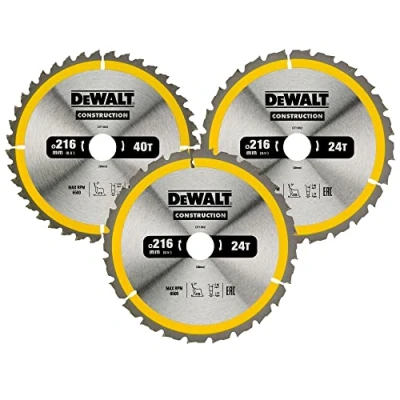 Imagen de DEWALT DT1962 QZ Juego de 3 Hojas Sierra Circular para Construcción, Disco corte 40 dientes 216 x 30 mm, Resistencia y Precisión Profesional