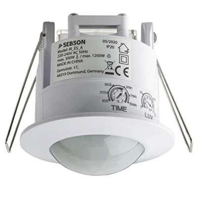 Imagen de SEBSON 2X Detector de Movimiento Interior, Montaje Empotrado en Techo, programable, Sensor Infrarrojos, 6m / 360, LED Adecuado, Luces 800W 200W