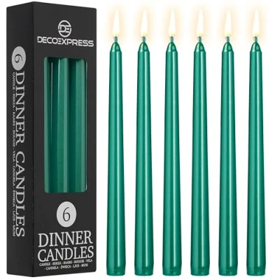 Imagen de DECO EXPRESS Velas Decorativas Set 6, 10, 15 o 50 Larga Duracion sin Goteo, 8 Horas de Quema, Fragancia (Pino Metalizado Paquete 6)