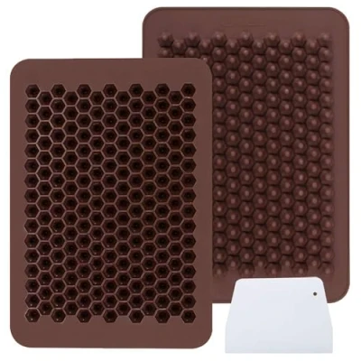 Imagen de Webake 2 moldes chips de chocolate con 202 cavidades antiadherentes silicona mini para dulces no lácteos y azúcar orgánicos, ganache, decoración pasteles pequeños (1 rascador incluido)