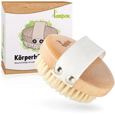 Imagen de lampox® cepillo corporal redondo, seco, exfoliante, de masaje, cuerpo para eliminar la piel muerta, mejora las funciones linfáticas.