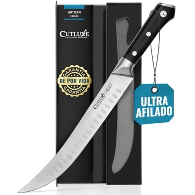Imagen de Cutluxe Cuchillo Carnicero Cimeter de Trinchar 25 cm y Deshuesador Acero Alemán con Alto Grado Carbono Hoja Afilada Espiga Completa Mango Ergonómico Serie Artisan