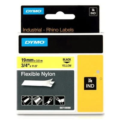 Imagen de Dymo S0718090 / 18491 IND Rhino cinta nylon flexible negro sobre amarillo 19 mm (original)