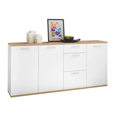 Imagen de Stella Trading BC 1035 en Color Blanco Mate, Roble Artisan. Cómoda Moderna Espacio de Almacenamiento, Madera ingeniería, 35P x 95An 86Al cm (3 Cajones)