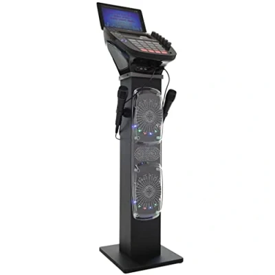Imagen de Easy Karaoke Bluetooth Sistema de con Pedestal Altavoces CDG Profesional 6 Altavoces, Luces LED Disco, Pantalla TFT Color 7 Pulgadas + 2 Micrófonos