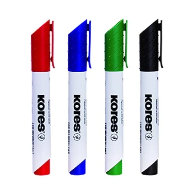 Imagen de Kores Rotuladores para pizarra (3 5 mm de punta biselada), colores negro, azul, rojo y verde