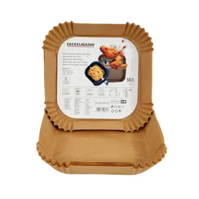 Imagen de Fackelmann Bandejas de Papel para Freidora Aire, Air Fryer Cuadrado, Antiadherente y Resistente hasta 230ºC, Accesorios 20x4,5 cm, Apto Cosori, Cecotec más, 150 uds.