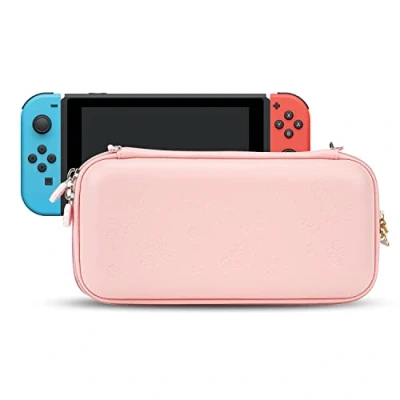 Imagen de GeekShare Sakura Pink Carry Case compatible con Nintendo Switch Funda de viaje portátil ultra delgada para consola interruptor y accesorios 10 tarjetas juego