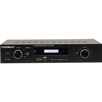 Imagen de Madison MAD1400BT BK Amplificador estéreo HI FI 2 x 100W RMS con Bluetooth, USB, SD y FM Aluminio negro