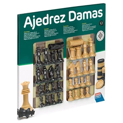 Imagen de Falomir Mesa, Tablero de Ajedrez y Damas 40cm Accesorios Incluidos Ligero Doble Cara Juego Clásico, 40 cm (27917)