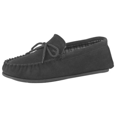 Imagen de Mocasines de cuero gamuza real para hombre con suela PVC resistente, Black, 42 2/3 EU