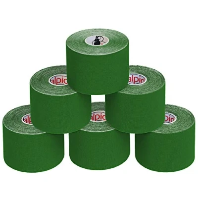 Imagen de ALPIDEX Cinta Kinesiología Tape 5 m x cm Muscular E Book Ejemplos Aplicación, Color:verde, Cantidad:6 rollos