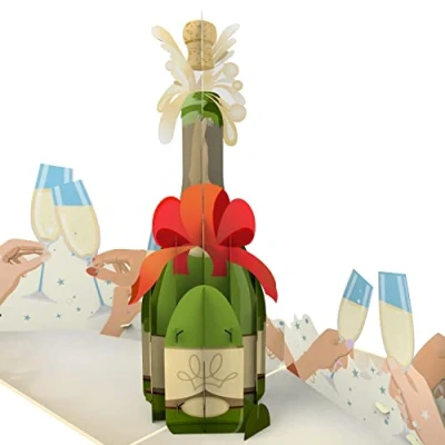Imagen de MOKIO® Tarjeta Pop Up de regalo champán 3D felicitación para un cumpleaños, jubilación, aniversario, graduación o boda, emergente dinero
