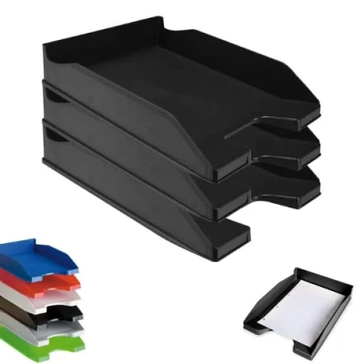 Imagen de Officepaper 3 Bandejas Oficina apilables para Documentos y Folios Bandeja apilable Escritorio de A4 Color Negro