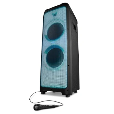 Imagen de MEDION X61200 Sistema de Sonido para Fiestas (Altavoces Incl. micrófono, Karaoke Party Box, Bluetooth, función DJ, Panel Frontal LED, espectáculo Luces, 2X 80 vatios RMS, conexión USB
