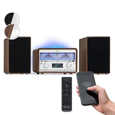 Imagen de Auna Dab Radio CD para Casa, FM/Dab/Dab + con Bluetooth AUX, 25W Desmontable Micro Altavoces, Pantalla LCD, Mando a Distancia, MP3, USB y Streaming, Cable