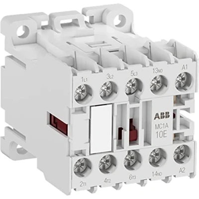 Imagen de Mini contactor, modelo MC1A310AT1, 3 contactos principales NO y 1 contacto auxiliar NO, 24V 50/60Hz, color blanco, 5,6 x 4,5 4,8 centímetros (referencia: 1SAL102617R9901)