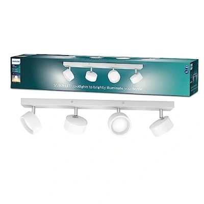 Imagen de Philips Barra de Iluminación Bracia, con 4 Focos, 5.5W, 550 lm Luz Blanca Cálida 2700k, Blanco