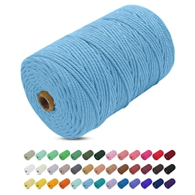 Imagen de Uiopa Hilo Macrame 3mm x 200m, Cuerda Gruesa de Algodon Natural, Cordel Colores Algodón para Manualidades, Pared, Cortinas, Colgar Plantas, Fotos (Cielo azul)