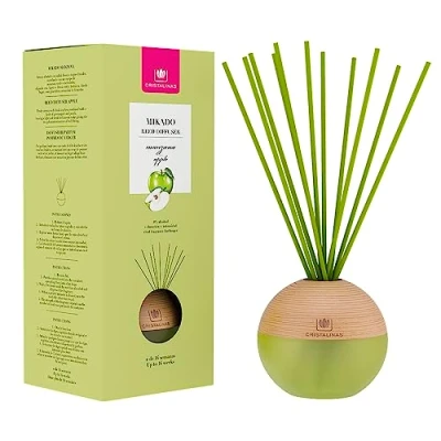 Imagen de CRISTALINAS. Ambientador MIKADO Premium. Difusor esférico con varillas de ratán. 0% Alcohol.Mas 16 semanas duración. 180ml. Aroma Manzana
