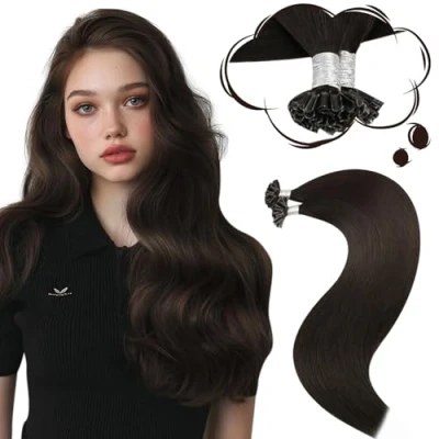 Imagen de Moresoo Extensiones De Queratina Pelo Natural Marrón Más Oscuro Humano #2 50S 50G 55cm
