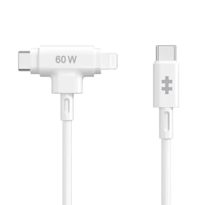 Imagen de Cable adaptador Hyper Juice, USB C a C+Lightning, Universal, Silicona, 60W, Blanco