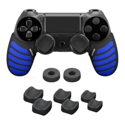 Imagen de NiTHO Gaming Kit para Mando de Playstation 4, Incluye Mangos Silicona Antisudor, Palancas Analógicas, 3 Tamaños Empuñaduras Cóncavas el Pulgarmejorar Control del Juego PS4 Azul