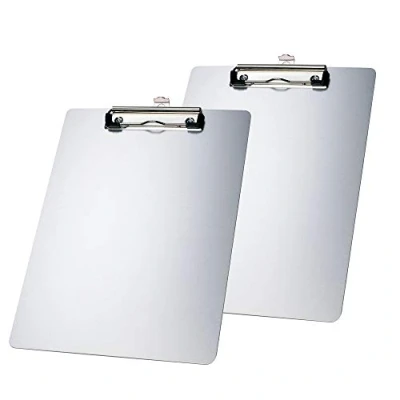 Imagen de 2x TUKA A4 Portapapeles de Aluminio con Pinza, Abrazadera metal Recubierto Goma, Tablilla Sujetapapeles, Gran Resistencia, Robusto Juego 2, Color Plata TKD8025 silver