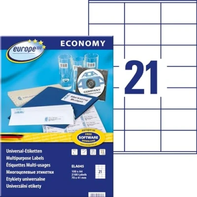 Imagen de Europe 100 Universal Etiketten ELA045 ( 70 mm x 41 ),blanco, 2100 St., Permanent haftend