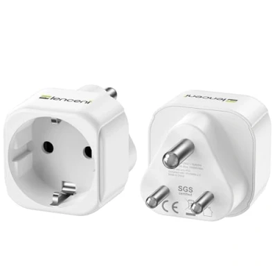 Imagen de LENCENT 2X Adaptador Enchufe India, de Viaje 2 Pin Europa a 3 para Sri Lanka, Nepal, Níger, Líbano, Ghana, Myanmar, Senegal (Tipo D)