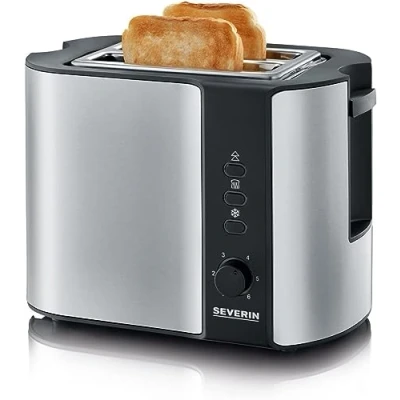 Imagen de SEVERIN tostadora automática, tostador ancho con soporte para panes, doble calentar y descongelar, 800 W, acero inoxidable cepillado/negro, AT 2589