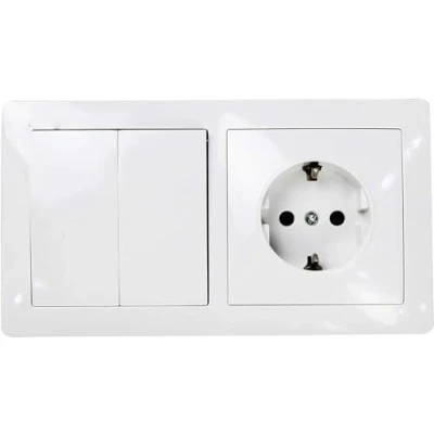 Imagen de Base schuko empotrar y interruptor simple serie clasica color blanco 16A/250V (1 toma 2 interruptores)