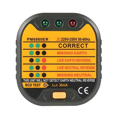 Imagen de Akozon Comprobador de Enchufes Probador zócalo Fugas Prueba RCD 50 60Hz Automático PM6860(EU)