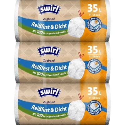 Imagen de Swirl bolsas de basura resistentes y herméticas con cordón, 35 L, 3 unidades 33 basura, extrafuertes, a goteo