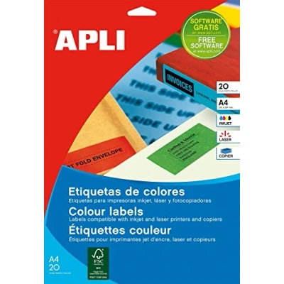 Imagen de APLI 1599 Etiquetas amarillas imprimibles (210,0 x 297,0), adhesivo permanente 20 hojas