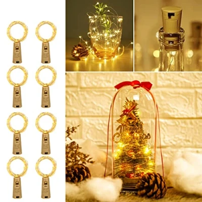 Imagen de LE Luces de Botella Vino Cobre, 2m 20LEDs Guirnaldas Blanco Cálido con Pilas, Cadena Decorativas para Romántico Boda, Navidad, Fiesta, Hogar, Exterior, Jardín, etc. 【Paquete 8】