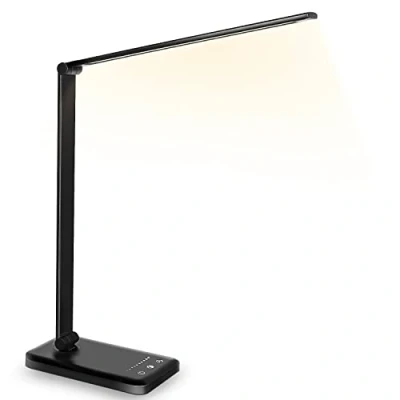 Imagen de lámpara de escritorio LED regulable, 5 colores y 10 niveles brillo, respetuosa con los ojos, conexión USB para cargar el smartphone, mesa niños