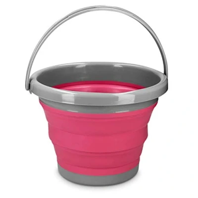 Imagen de Navaris Cubo Plegable para Camping Balde de Agua con asa 5 L Fregar Lavar Limpieza Barreño Flexible Viaje Playa Pesca Rojo y Gris