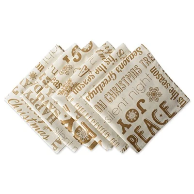 Imagen de DII Ropa de Mesa Comedor navideña Decoración Cocina Tela metálica, Algodón, Confeti Lunares Plateados y Dorados, Christmas Napkin Set, 20x20, 6