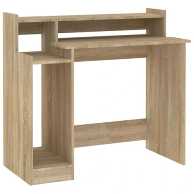 Imagen de vidaXL Escritorio con LED Mesa Ordenador Estudio Oficina Muebles Despacho Almacenamiento Estantería Madera Contrachapada Roble Sonoma