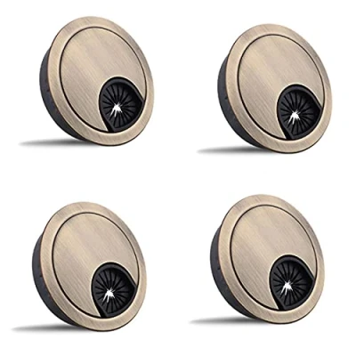 Imagen de 4 ojales de cable escritorio 60 mm, agujero metal para computadora, cubierta redonda organizador cables (bronce)