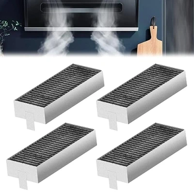 Imagen de Nizirioo 4 filtros de carbón activo para campana extractora, filtro repuesto Bosch 17004811/ HEZ9VRUD0, Siemens 17004796 / HZ9VRCR0, Neff 17004806 Z821VR0 y Gaggenau CA282111