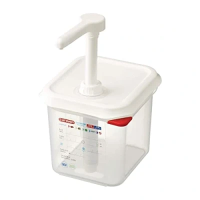 Imagen de Araven RVN013 Dispensador de salsa Gn 1/6 Transparente 2.6Ltr Lavavajillas Safe Push Pump