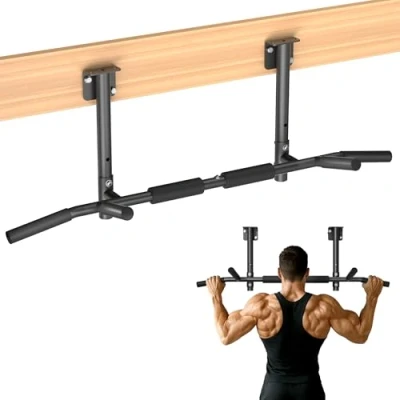 Imagen de ONETWOFIT Barra de dominadas para montaje en pared, viga, techo, 3 1, resistente entrenamiento interiores y casa, gimnasio (carga máxima 200 kg) (negro 1)