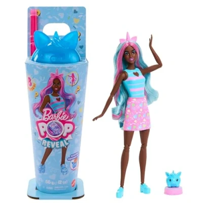 Imagen de Barbie Pop Reveal Colección Batidos muñeca y accesorios, de moda perfumada con temática unicornio, mascota 8 sorpresas, incluye cambio color, JCN86