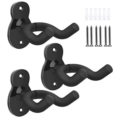 Imagen de MoKo Soporte de Guitarra Montaje en Pared, Gancho Metal para Instrumentos con Ángulo Ajustable, Bloqueo Colgador Horizontal Bajo y Acústica Eléctrica Negro, 3PZS