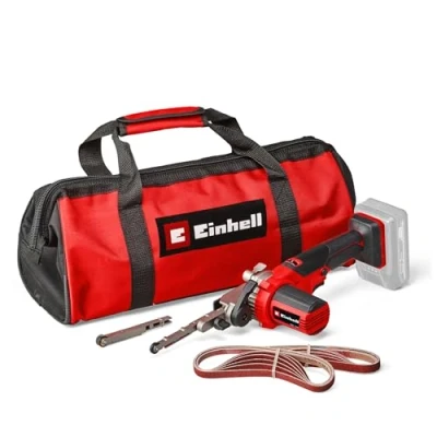 Imagen de Einhell Lima de cinta con batería TE BF 18 Li Solo Power X Change (18 V, velocidad hasta 1700 m/min, 2 brazos lijado 9 mm y 13 mm, incl. 12 cintas abrasivas, sin batería)